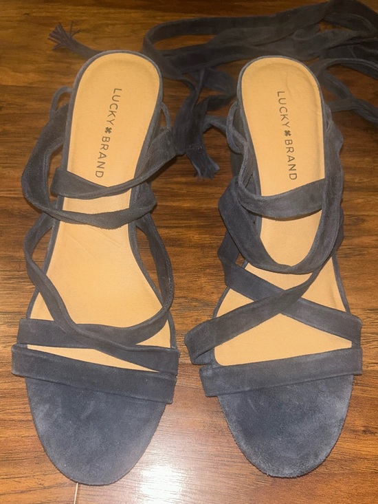 Lucky Brand Shoes - Lucky Brand Navy Suede Lace-Up Block Heel Sandals